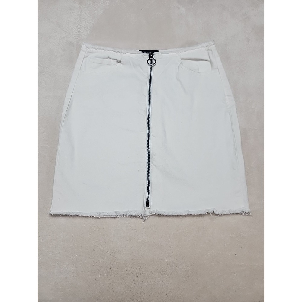 Black Label Cestio Denim‎ White Mini Skirt Full Zip Front Size Med